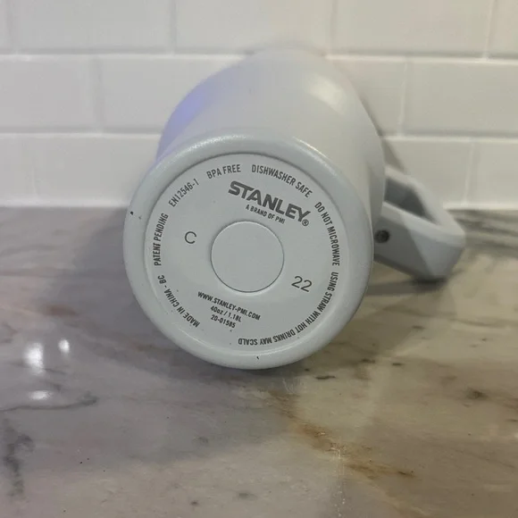 Stanley White Travel Mug with Light Pink Logo and Lid Accent - Picture 2 of 3